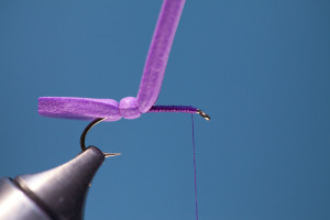 Advance tread, on hook only, to eye of hook.