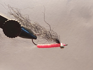 Turn hook over and tie in Black SF blend at the eyes, same length as the white.