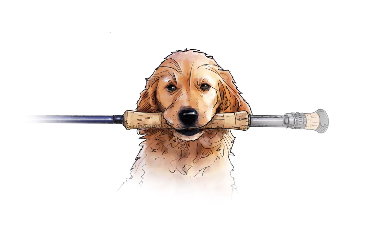 Dog with a fly rod