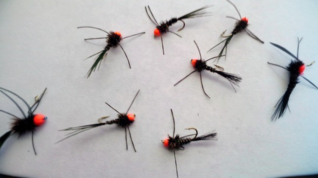 Orange bead head nymphs with legs