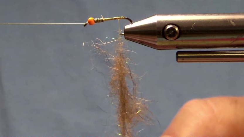 Dubbing loop formed with thread, ready for applying dubbing mix.