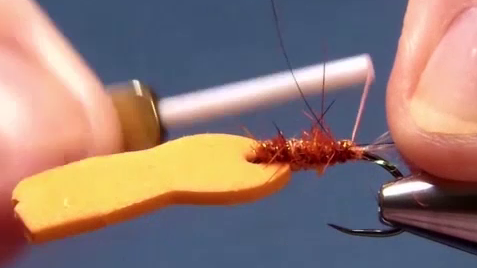 Rear third redubbed with ice dubbing; thread positioned just past the hook point.