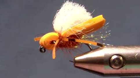 Poly yarn wing tied in, secured with dubbing, thread finished at hook eye, with final trims complete.